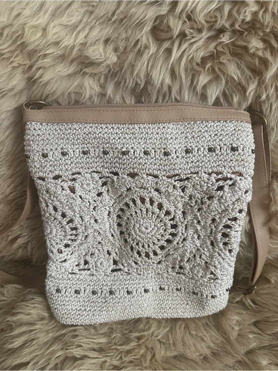 The Sak Handbags - The Sak Cream Crochet Crossbody Bag with Tan Trim